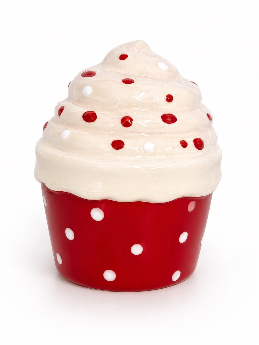 Vintage Red and Cream Polka Dot Cupcake Ceramic Decor